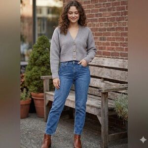 Babaton by Aritzia 100% Merino Wool Cardigan – Gray Cropped Luxury Ribbed (L)